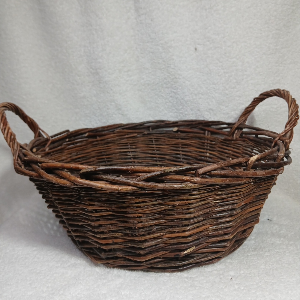 Handwoven Brown Wicker Storage Basket with Handles